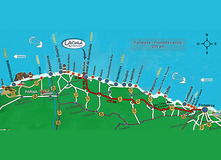 Mapa de localização da Pusada Laculá - Praia de Moitas - CE